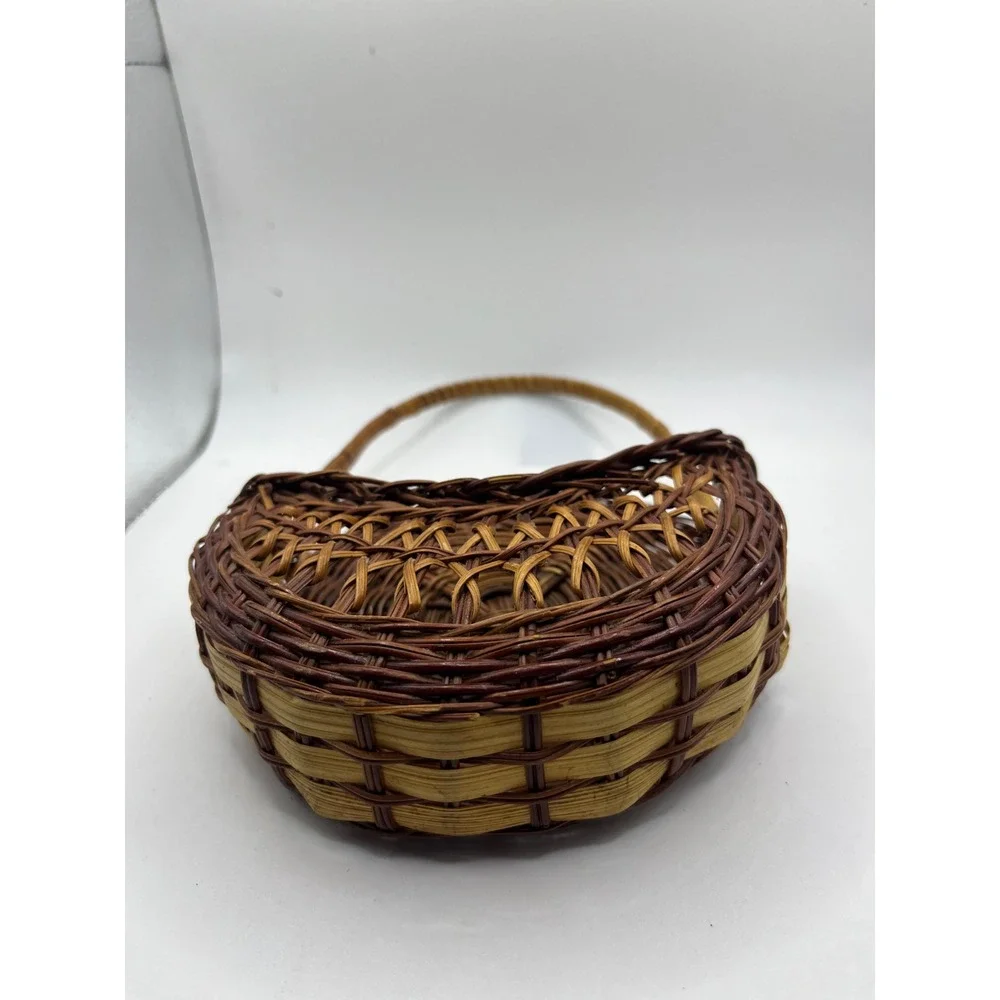Wicker Basket Round Handle Vintage Brown Woven Decor‎ Storage